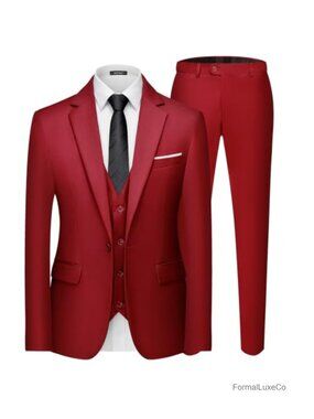 Men's 3 Piece Suit Slim Fit Solid One Button Blazer Vest Pants Set Wedding